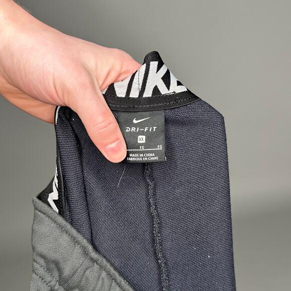 Nike Sweatpants Dark Grey Polyester Joggers White Swoosh Dri Fit - Picture 4 of 4